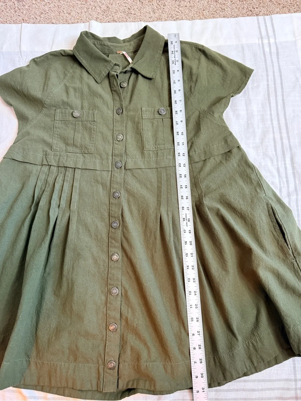 Free People Ronnie Poplin Mini Dress Garden Snake Olive Green S EUC